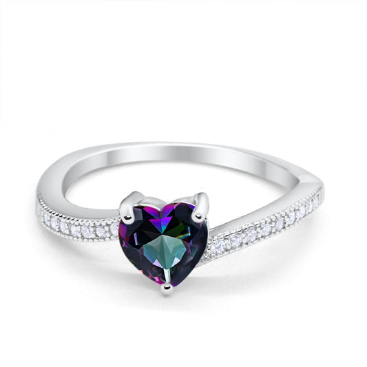 Heart Promise Wedding Ring Simulated Rainbow CZ