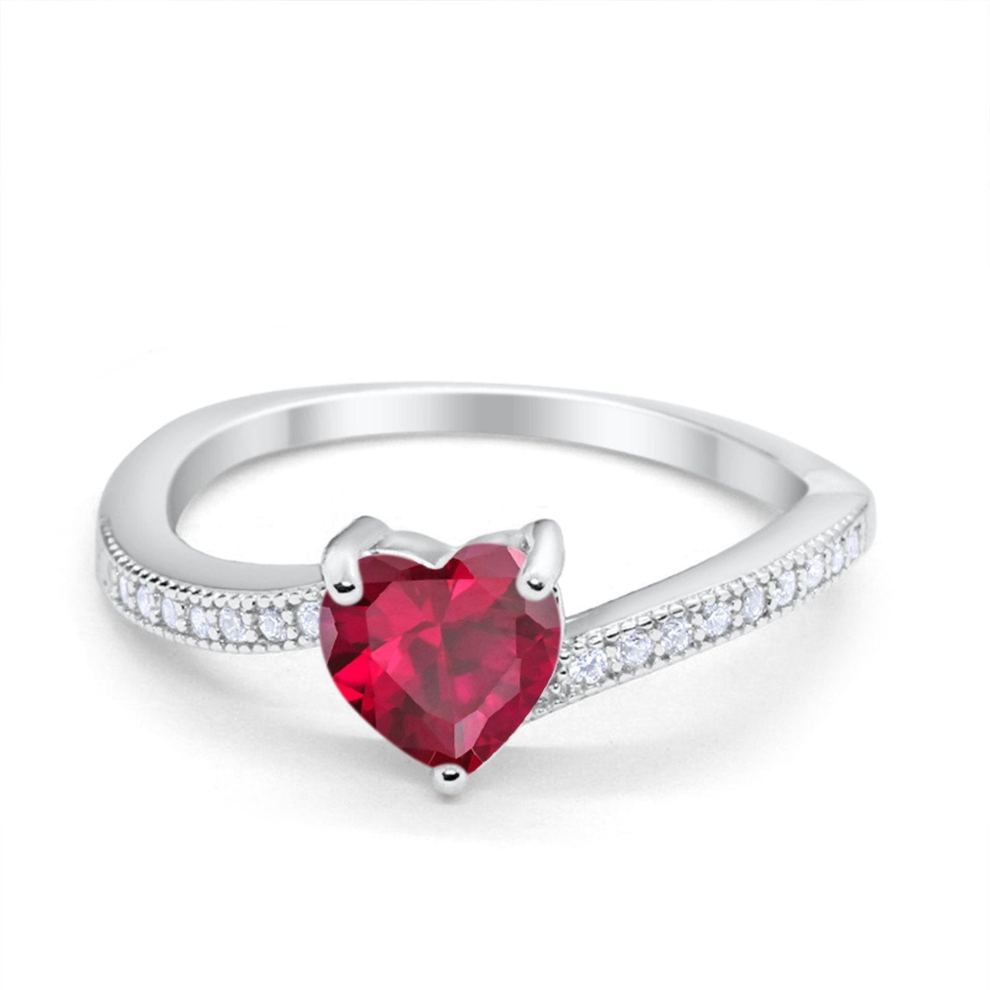 Heart Promise Ring Round Simulated Ruby CZ