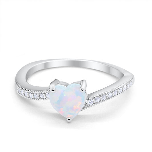 Heart Lab Created White Opal Promise Ring