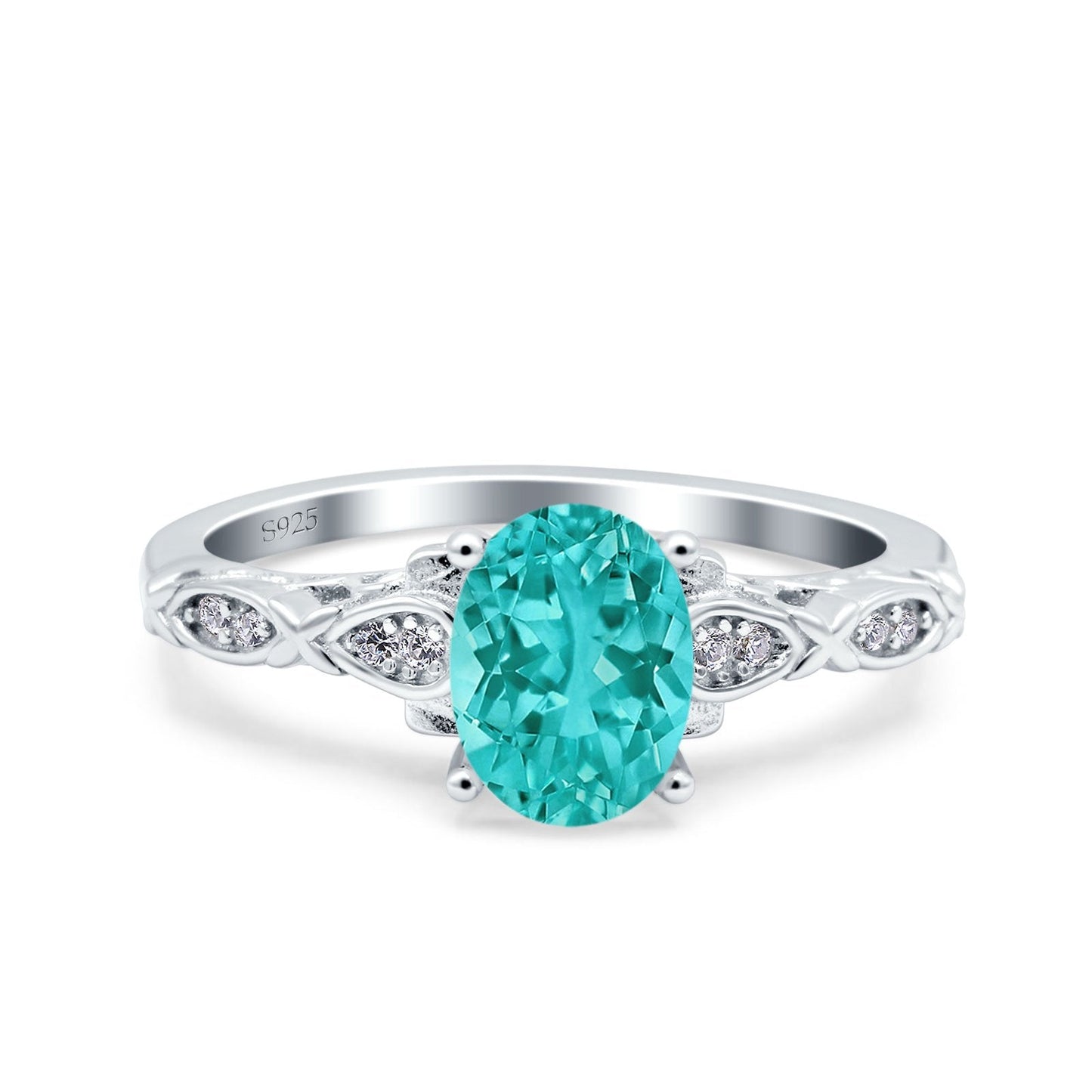 Art Deco Oval Engagement Simulated Paraiba Tourmaline CZ