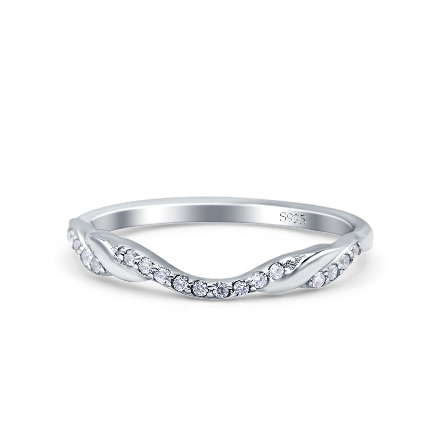 Half Eternity Criss Cross Band Wedding Ring Round Cubic Zirconia (4mm)