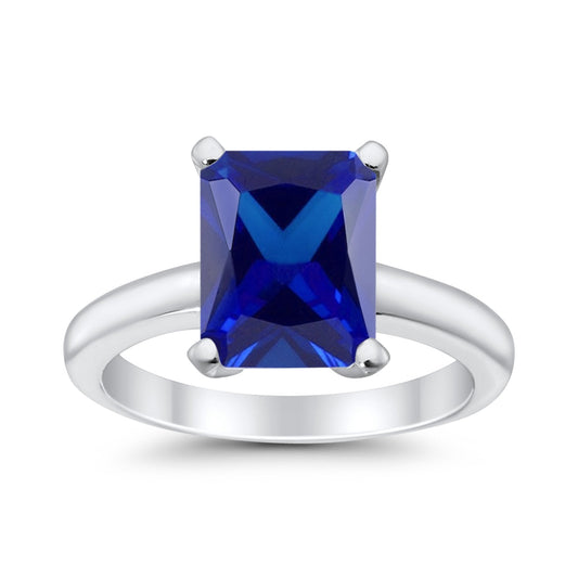 Solitaire Engagement Ring Radiant Simulated Blue Sapphire CZ