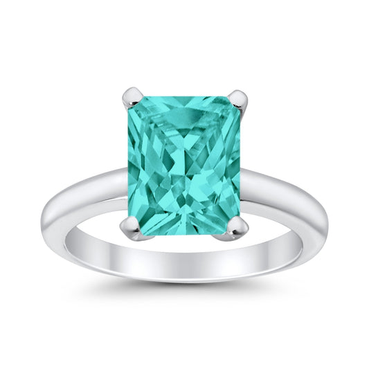 Solitaire Engagement Ring Radiant Simulated Paraiba Tourmaline CZ