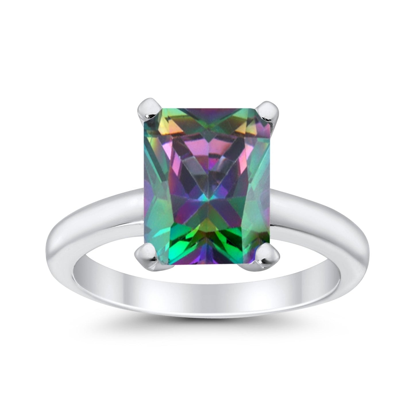 Solitaire Engagement Ring Radiant Simulated Rainbow CZ