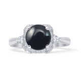 Round Natural Black Onyx Cushion Cut Diamond Ring