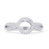 14K White Gold 0.33ct Round Halo Marquise Style Semi Mount Diamond Ring