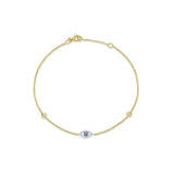 14K Gold 7" Link Chain Evil Eye Bracelet Round Natural Diamond
