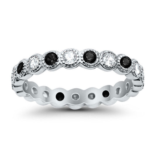 Bezel Set Full Eternity Ring Round Simulated Black CZ