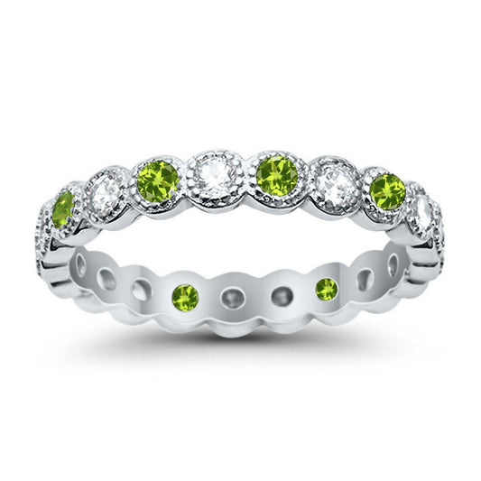 Bezel Set Full Eternity Ring Round Simulated Peridot CZ