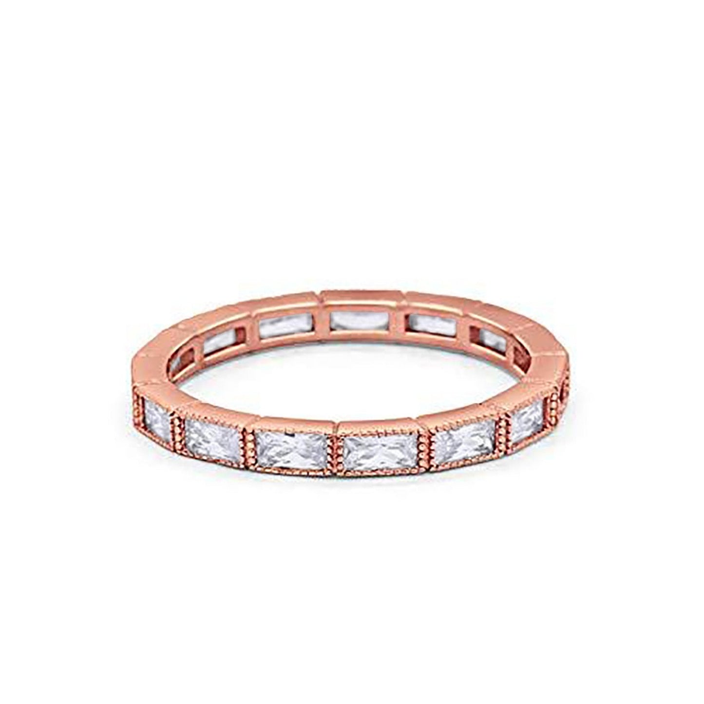 Baguette Full Eternity Wedding Ring Rose Tone, Simulated CZ