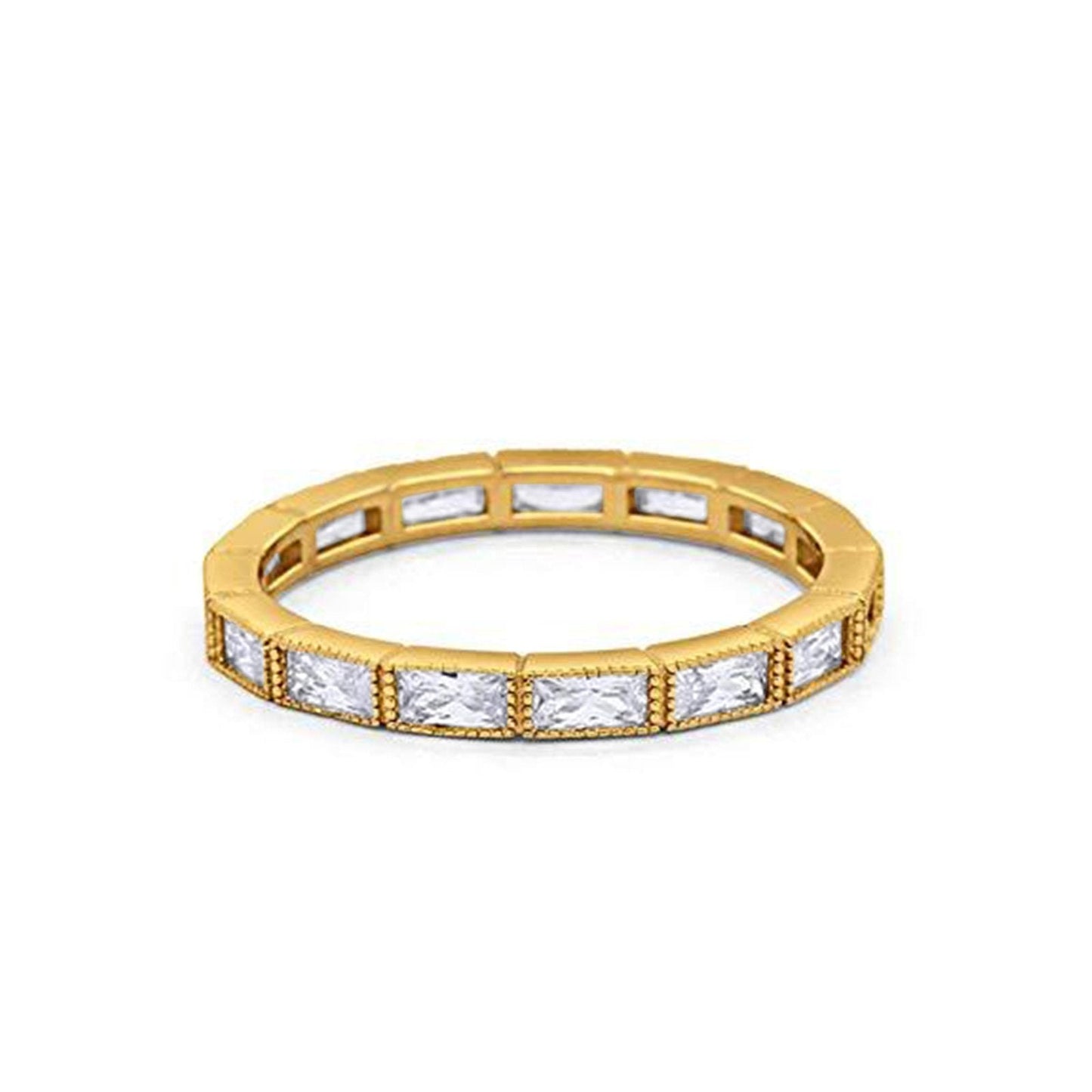 Baguette Full Eternity Wedding Band Yellow Tone, Simulated CZ