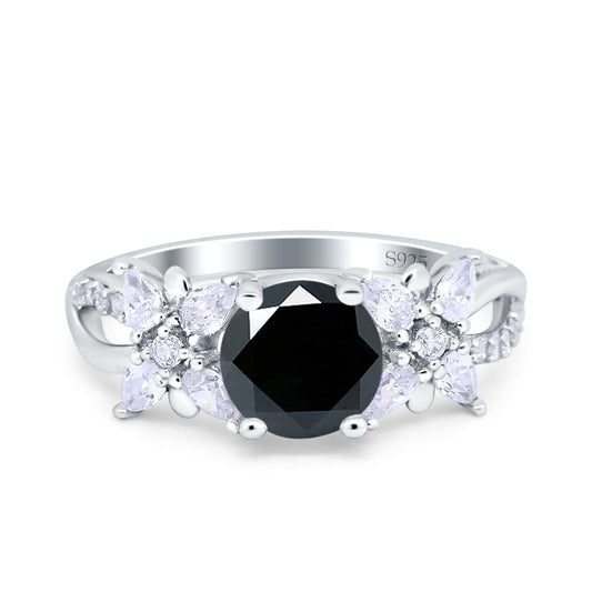 Art Deco Wedding Bridal Ring Round Simulated Black CZ