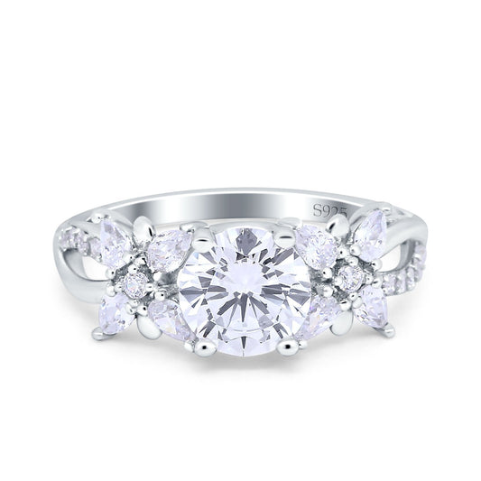 Art Deco Wedding Bridal Ring Round Simulated Cubic Zirconia