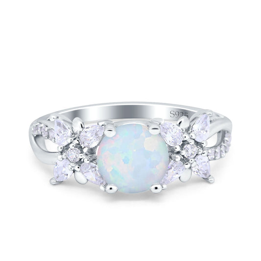 Art Deco Wedding Bridal Ring Round Lab Created White Opal