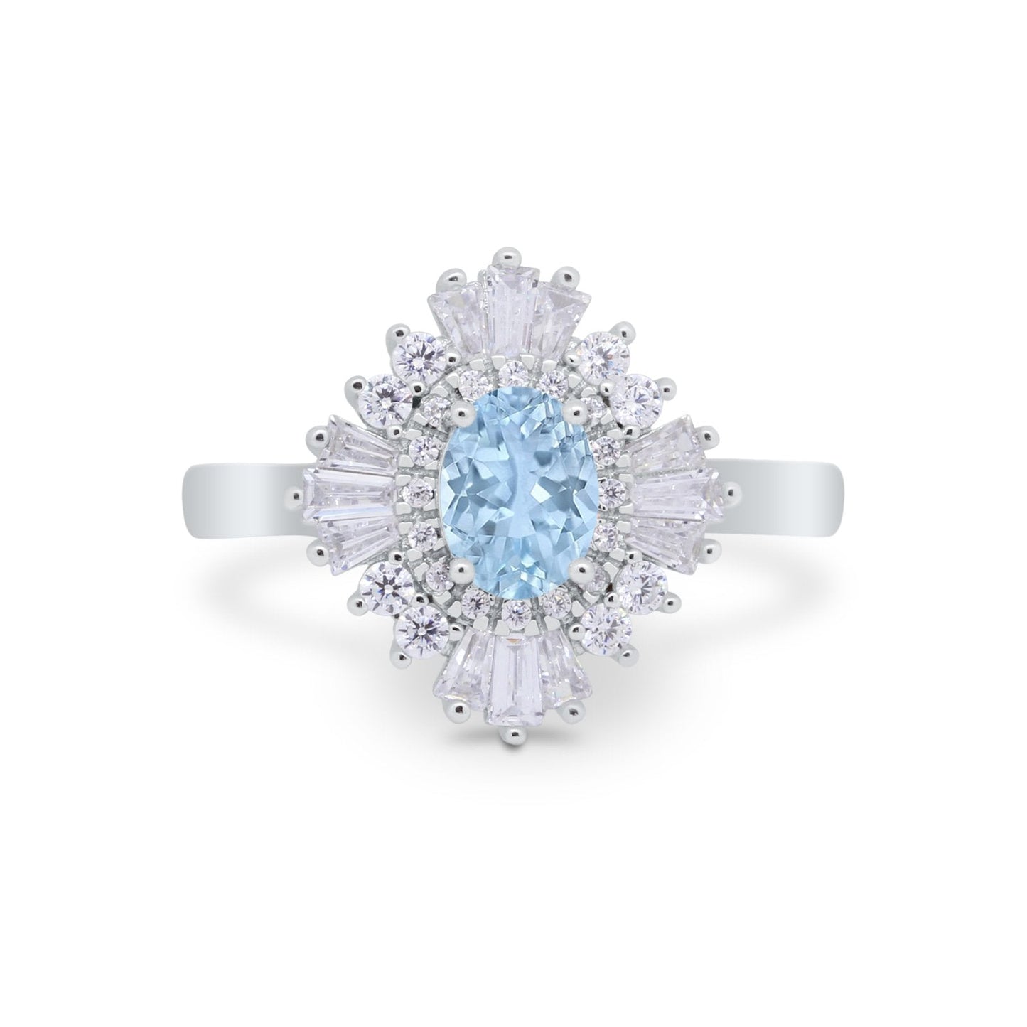 Vintage Oval Halo Wedding Ring Simulated Aquamarine CZ