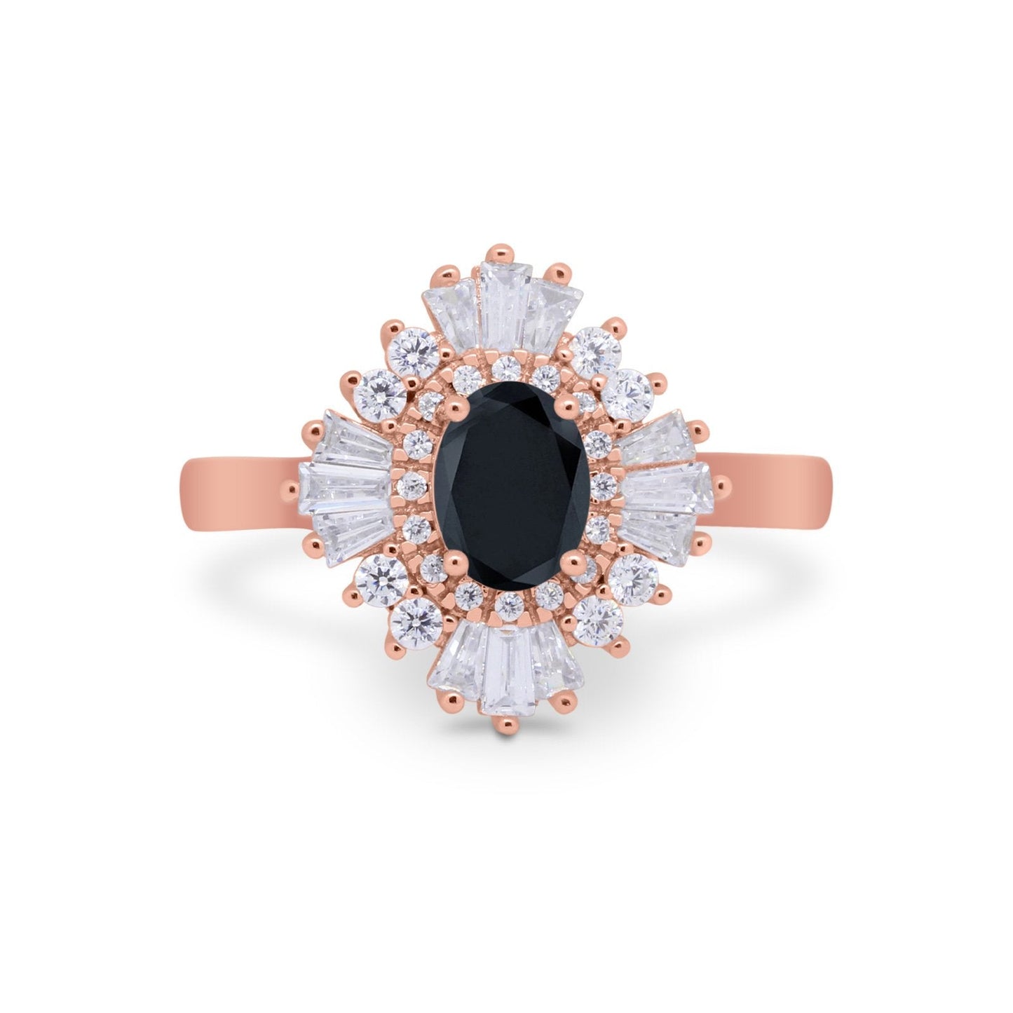 Vintage Oval Halo Wedding Ring Rose Tone, Simulated Black CZ