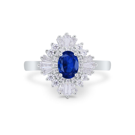 Vintage Oval Halo Wedding Ring Simulated Blue Sapphire CZ