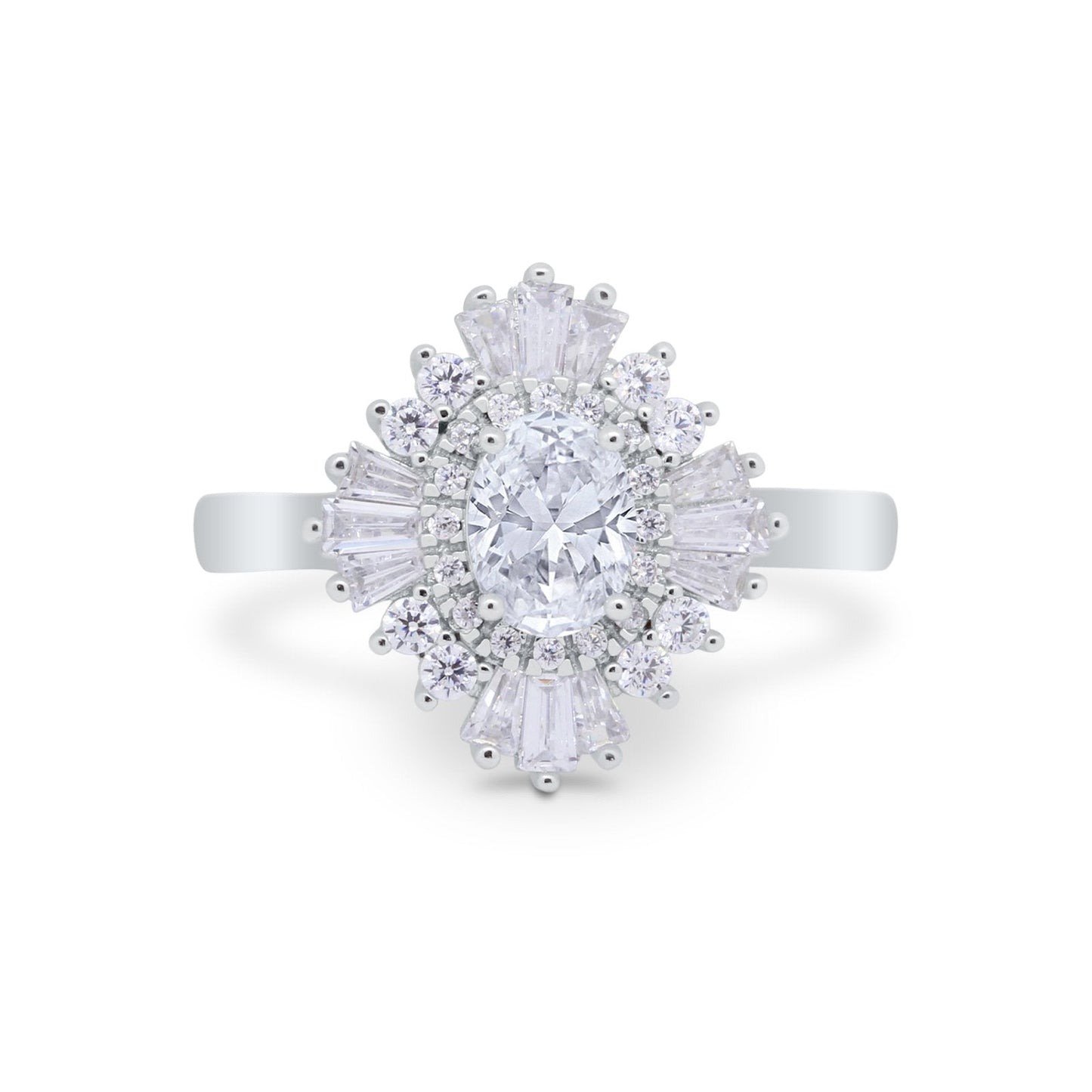 Art Deco Vintage Oval Halo Wedding Ring Simulated CZ