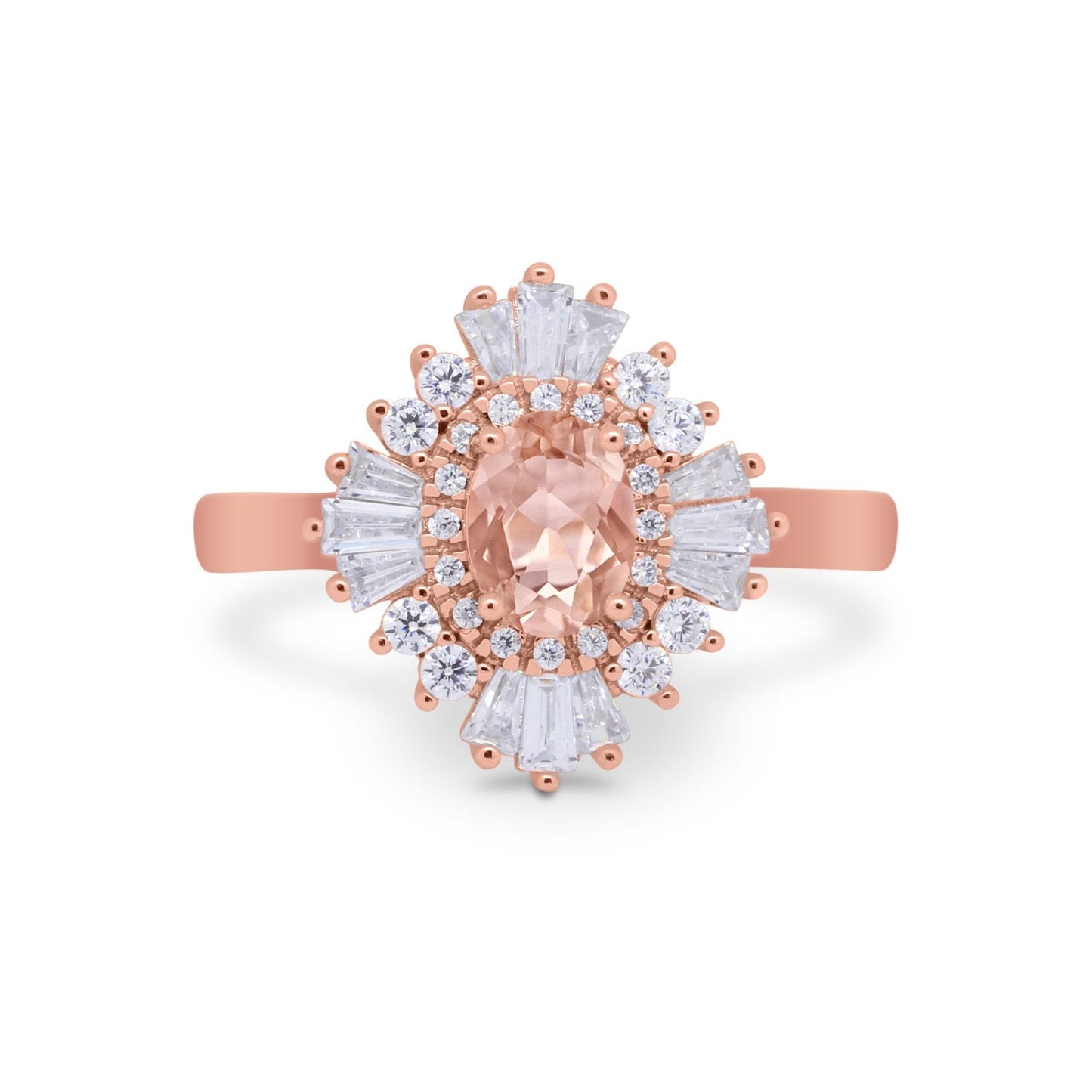 Vintage Oval Halo Rose Tone, Simulated Morganite CZ Wedding Ring