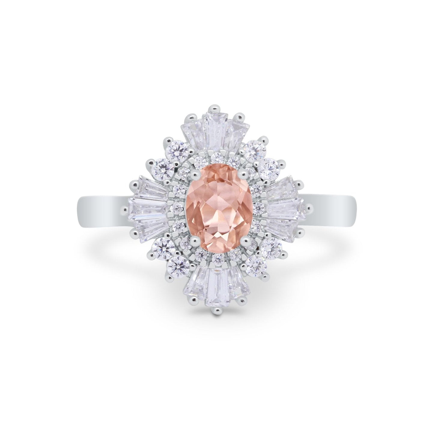 Art Deco Vintage Oval Halo Wedding Ring Simulated Morganite CZ