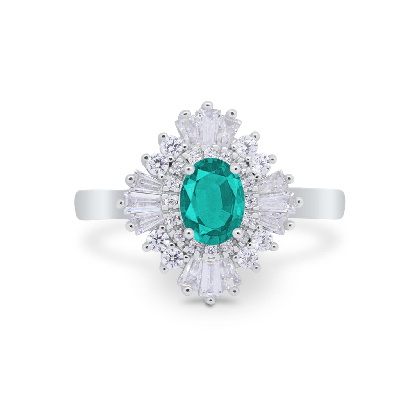 Art Deco Vintage Oval Halo Simulated Paraiba Tourmaline CZ Wedding Ring