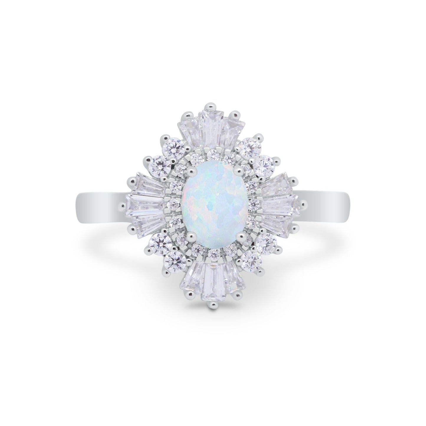 Art Deco Vintage Oval Halo Wedding Ring Lab Created White Opal