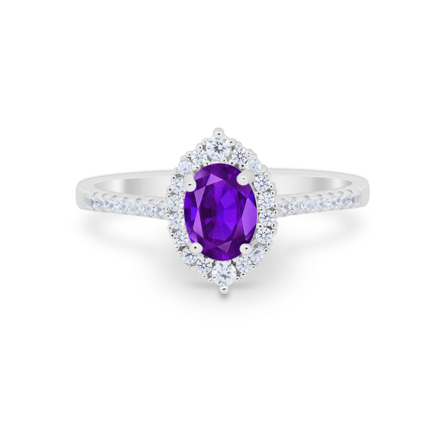 Oval Wedding Ring Halo Vintage Simulated Amethyst CZ