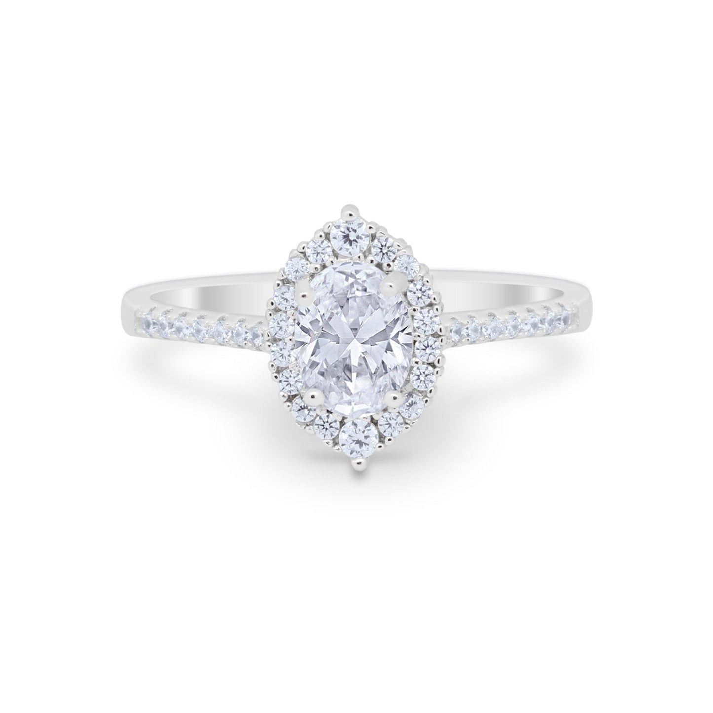 Oval Wedding Ring Halo Vintage Round Simulated CZ