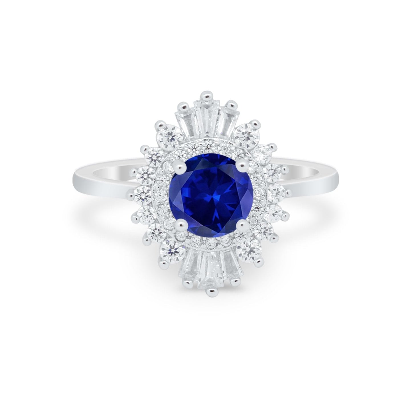 Art Deco Wedding Bridal Ring Baguette Simulated Blue Sapphire CZ