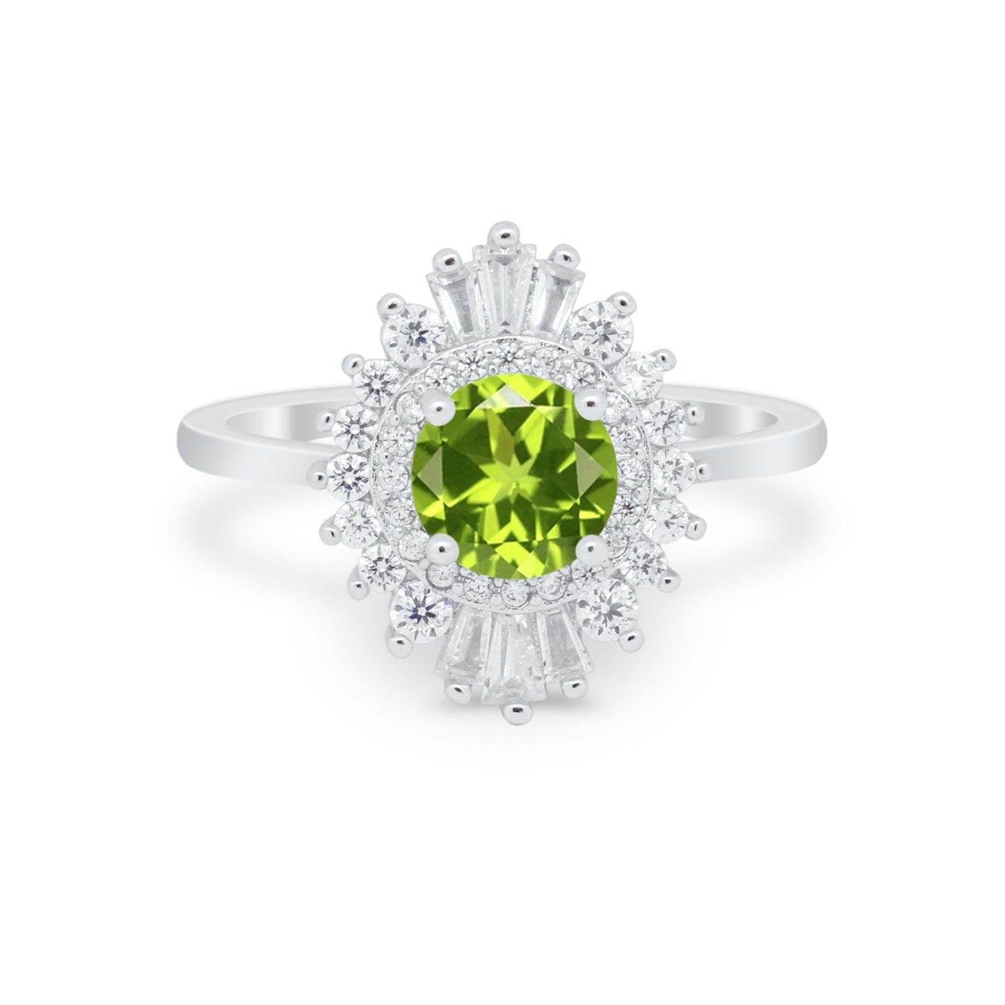 Art Deco Wedding Bridal Ring Baguette Simulated Peridot CZ