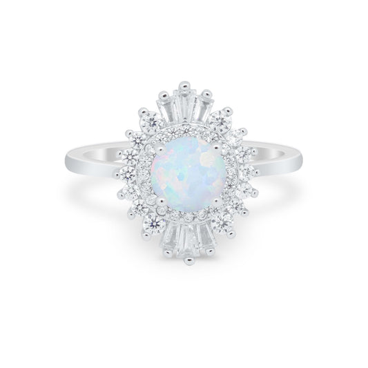 Art Deco Wedding Bridal Ring Baguette Lab Created White Opal