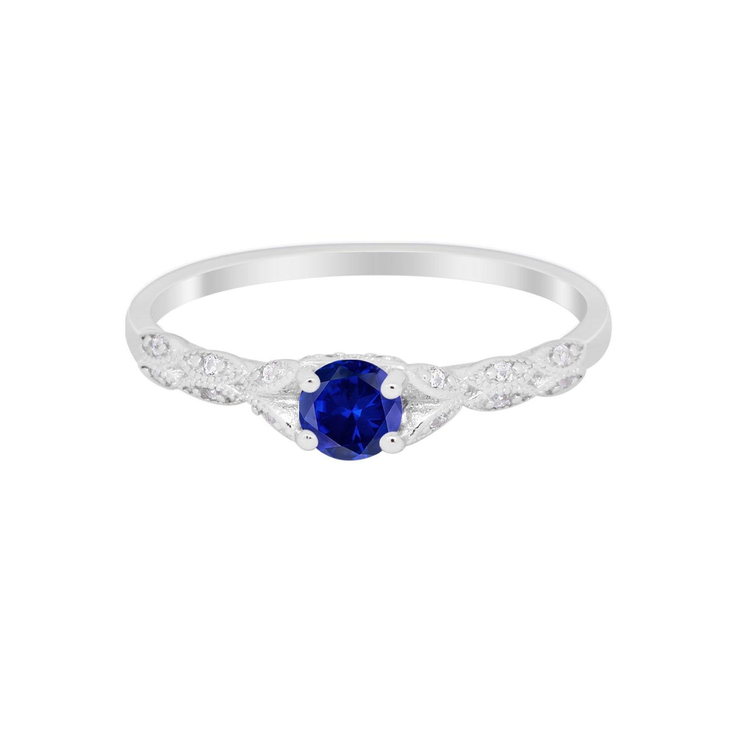 Petite Dainty Art Deco Round Simulated Blue Sapphire CZ Wedding Ring