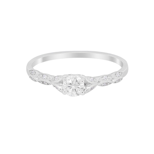 Petite Dainty Art Deco Round Simulated CZ Wedding Ring