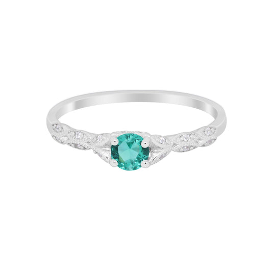 Petite Dainty Art Deco Round Simulated Paraiba Tourmaline CZ Wedding Ring