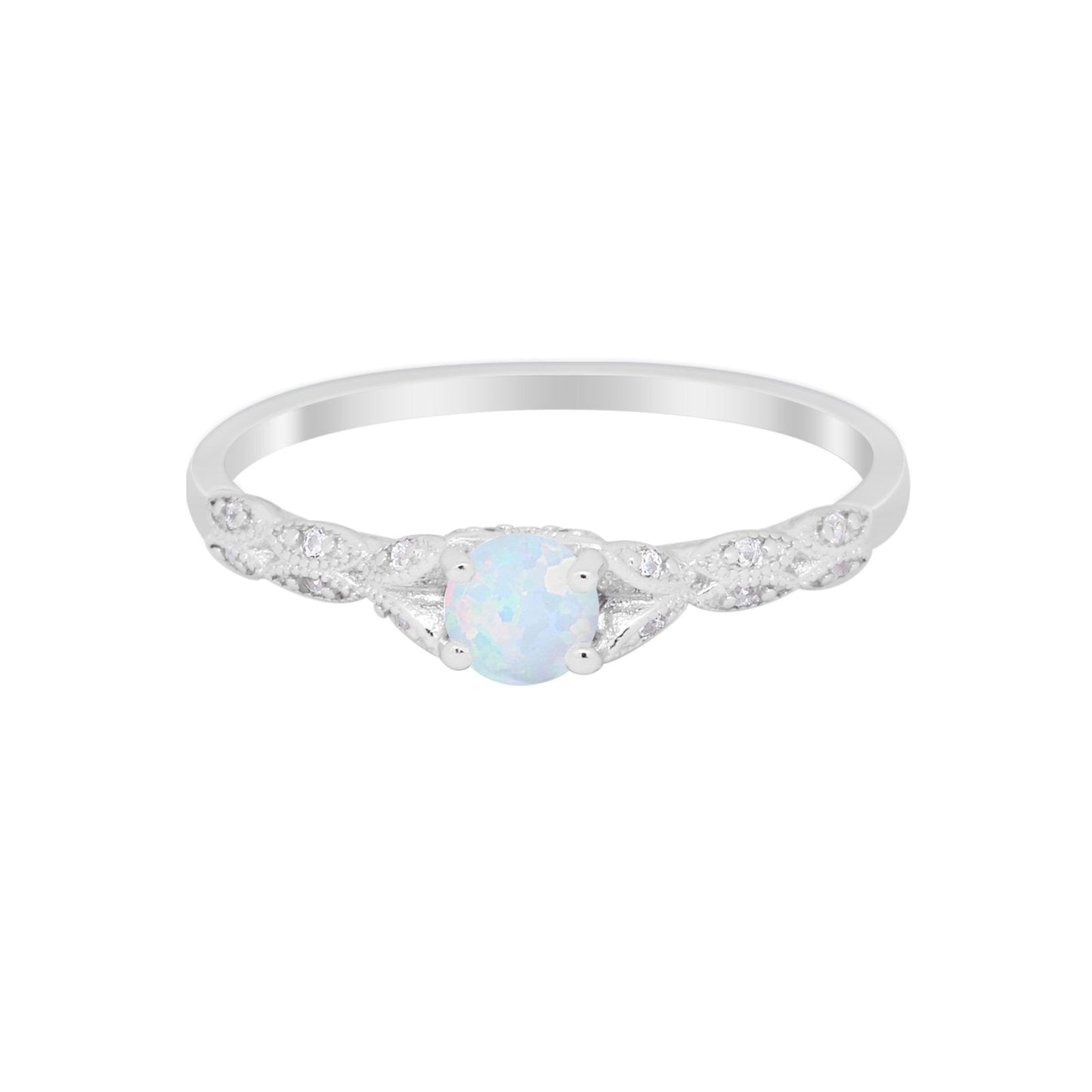 Petite Dainty Round Lab Created White Opal Wedding Ring