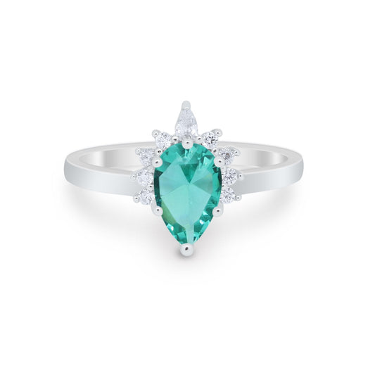 Teardrop Art Deco Pear Simulated Paraiba Tourmaline CZ Engagement Ring