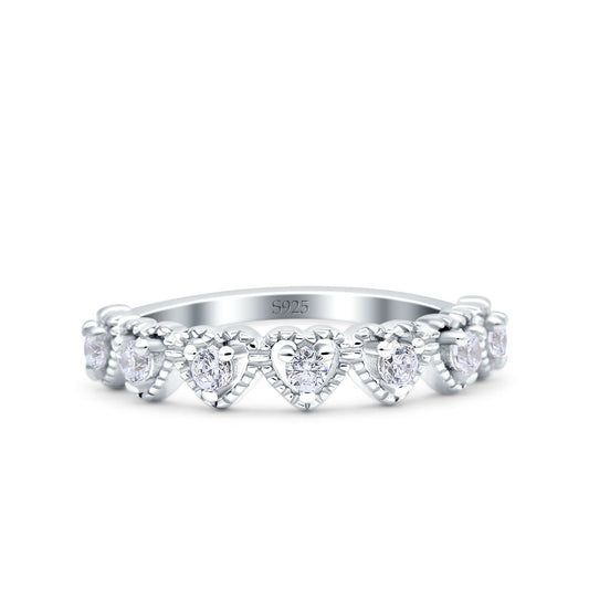 Half Eternity Ring Wedding Band Heart Round Pave Simulated CZ