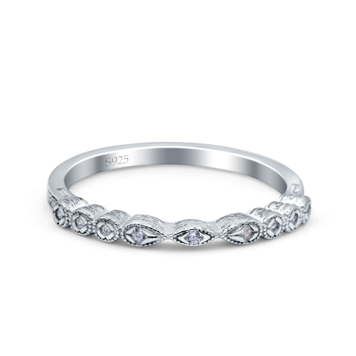 Half Eternity Wedding Band Marquise Round Pave Simulated CZ Ring