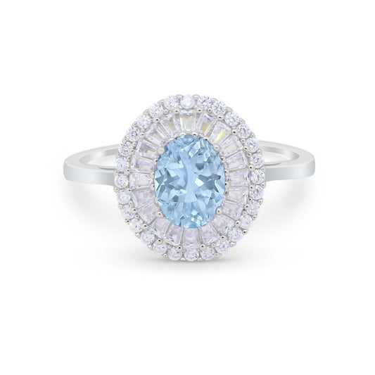 Art Deco Wedding Ring Oval Round Simulated Aquamarine CZ