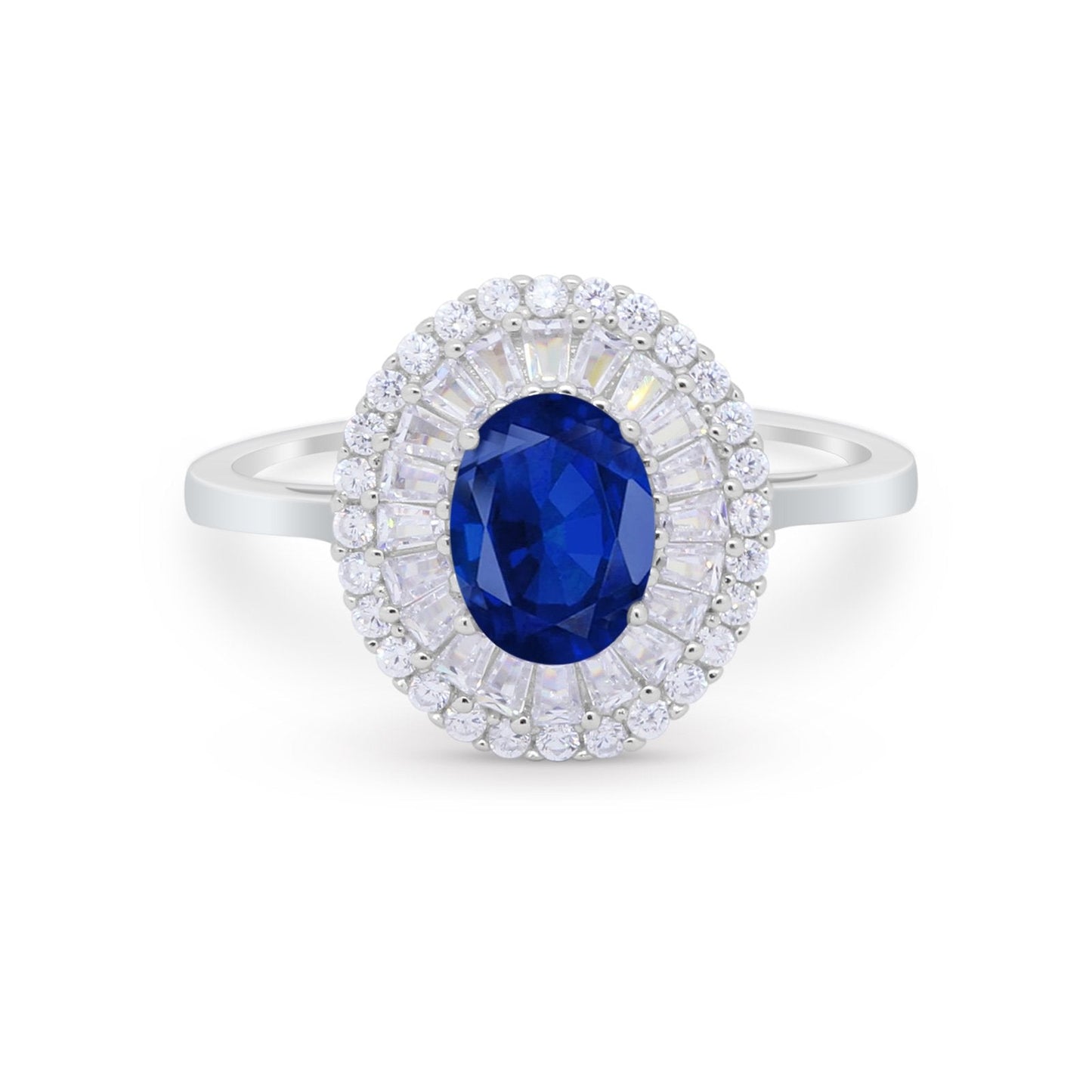 Art Deco Wedding Ring Oval Round Simulated Blue Sapphire CZ