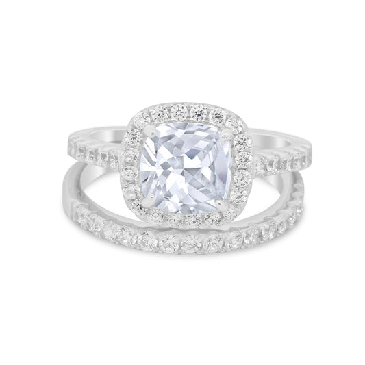 Cushion Cut Wedding Ring Band Round Simulated Cubic Zirconia