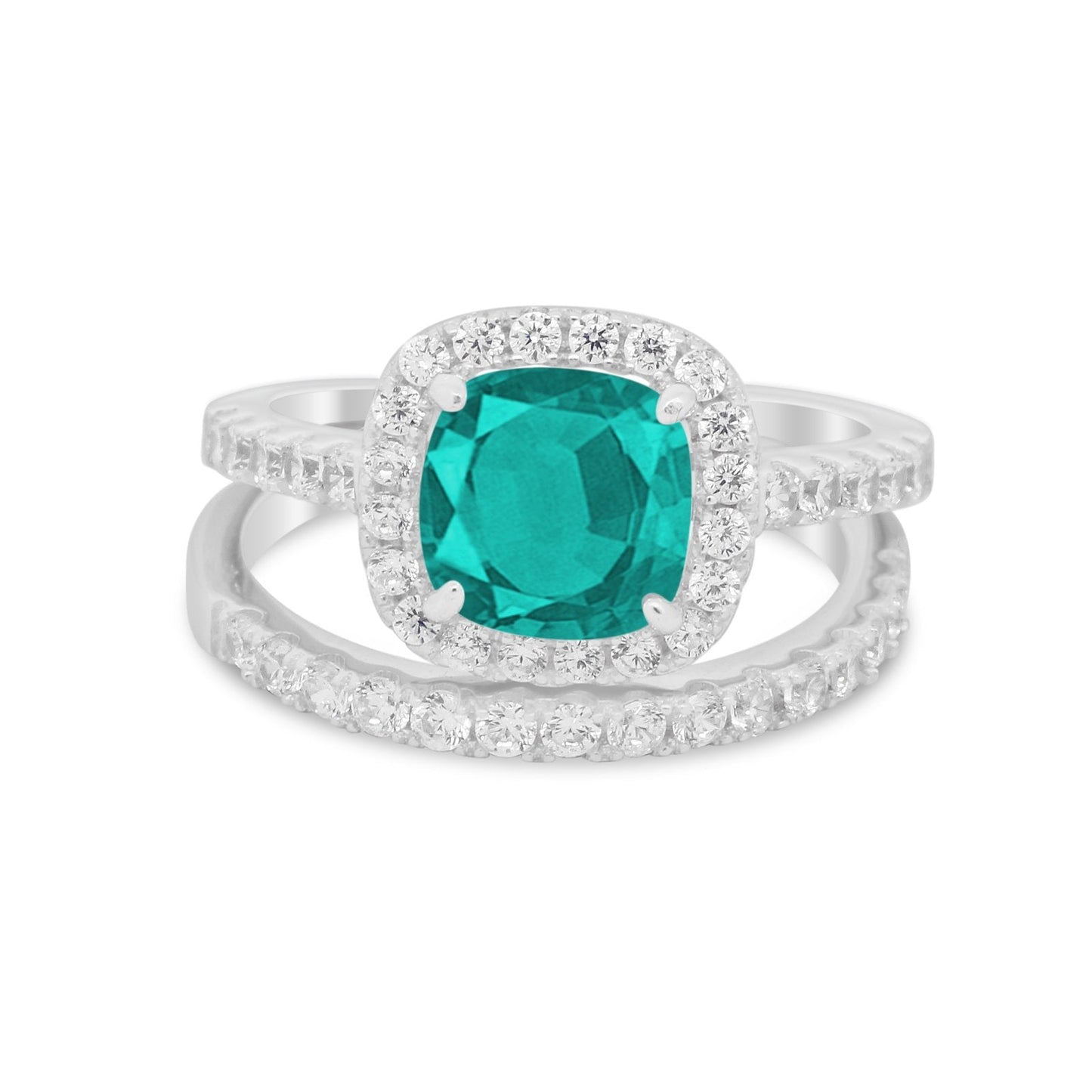 Two Piece Cushion Art Deco Wedding Ring Simulated Paraiba Tourmaline CZ