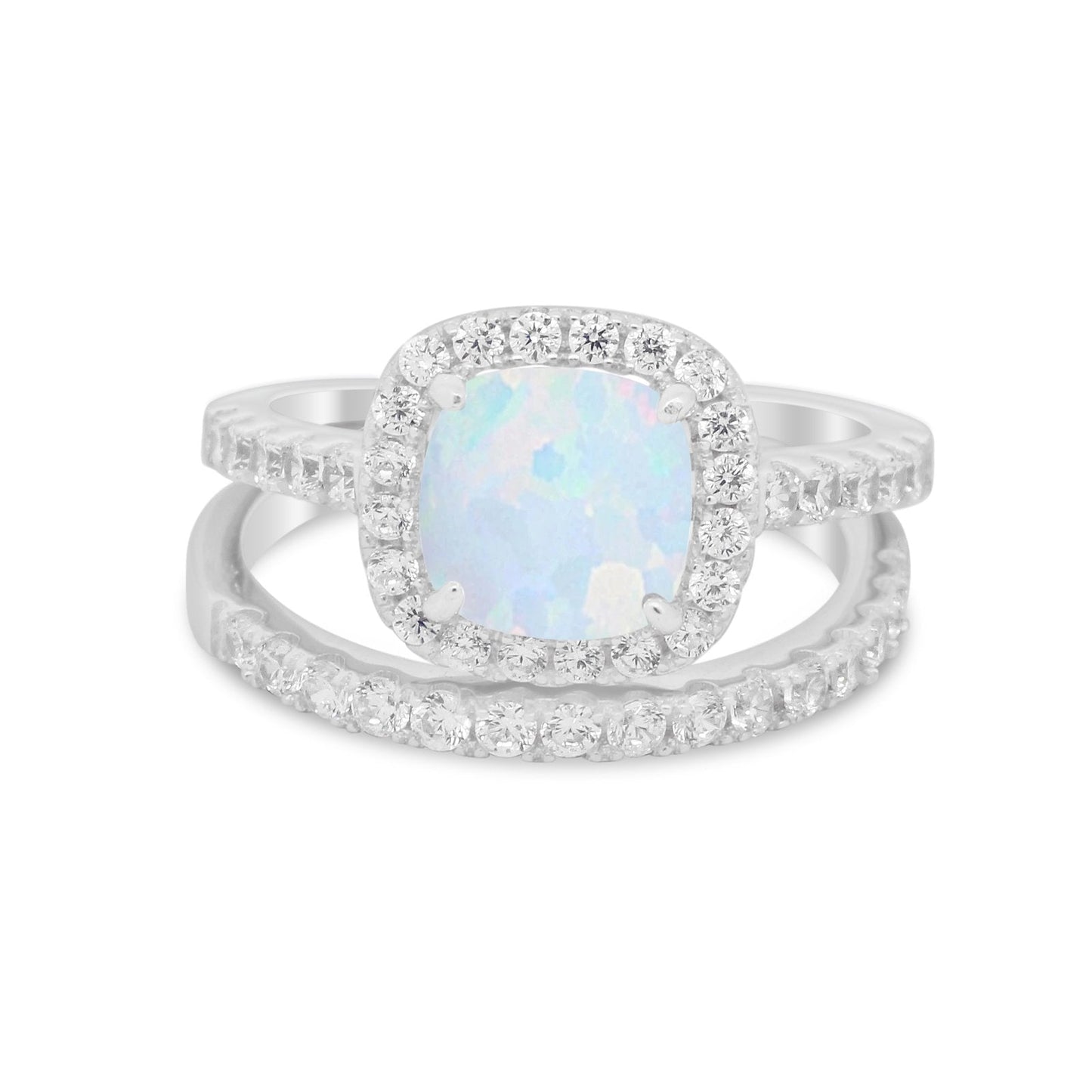 Two Piece Cushion Art Deco Wedding Ring Lab Created White Opal