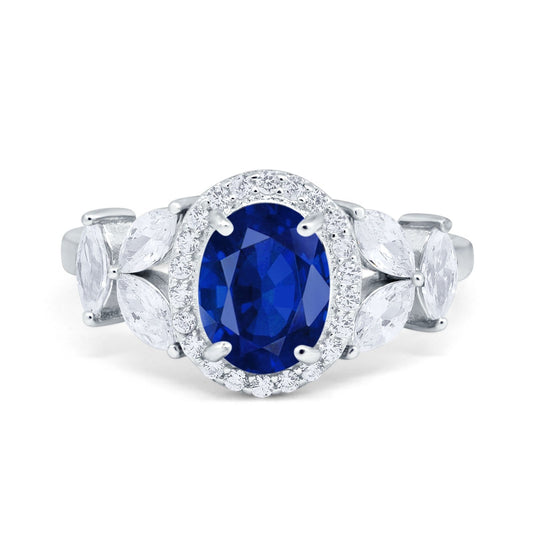 Oval Art Deco Simulated Blue Sapphire CZ Engagement Ring