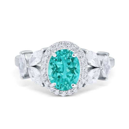 Oval Art Deco Simulated Paraiba Tourmaline CZ Engagement Ring