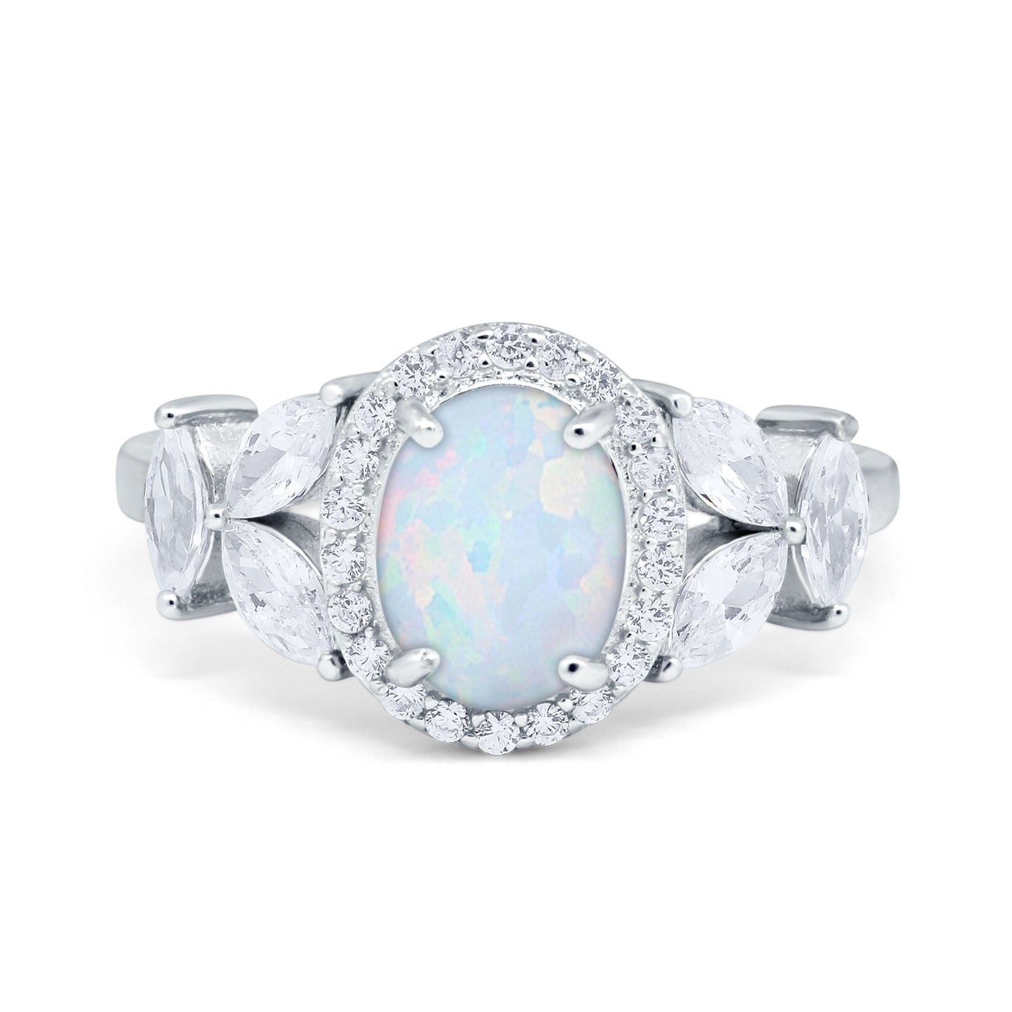 Oval Art Deco Lab Created White Opal  Engagement Ring