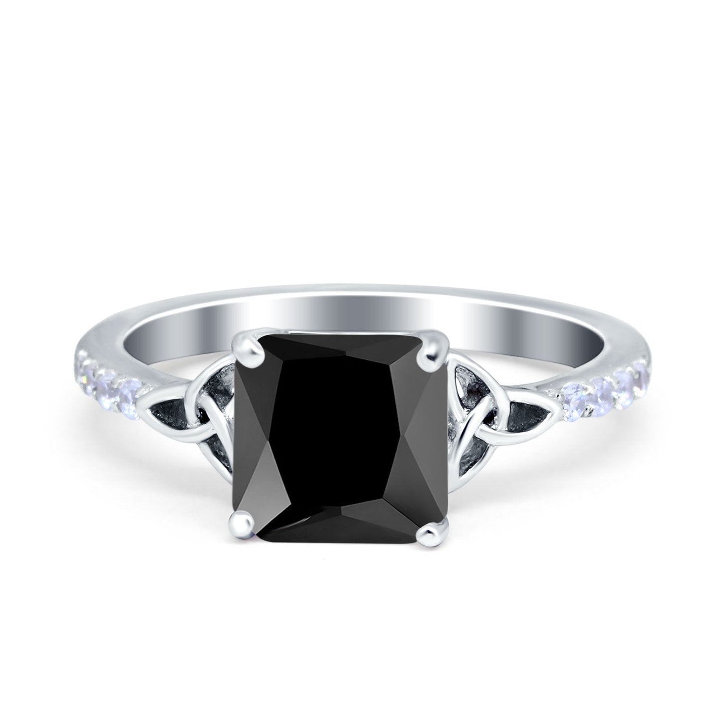 Cushion Cut Celtic Wedding Ring Simulated Black CZ