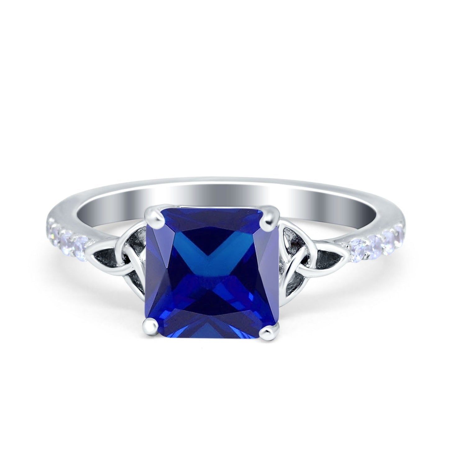 Cushion Cut Celtic Wedding Ring Simulated Blue Sapphire CZ