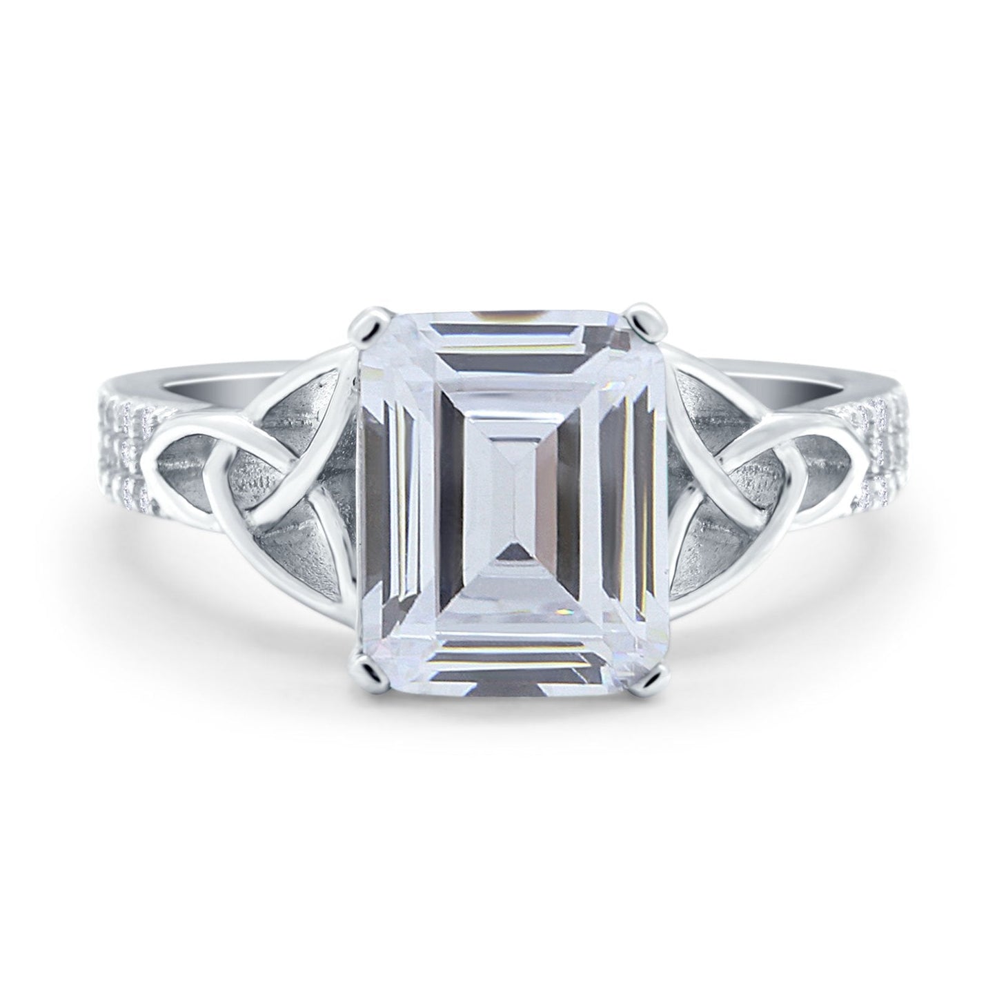 Emerald Cut Celtic Engagement Ring Simulated Cubic Zirconia