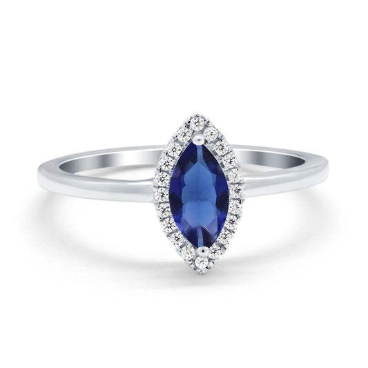 Halo Marquise Engagement Ring Simulated Blue Sapphire CZ